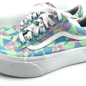 Floral Patterned Vans Sneakers with White Laces women’s size 8